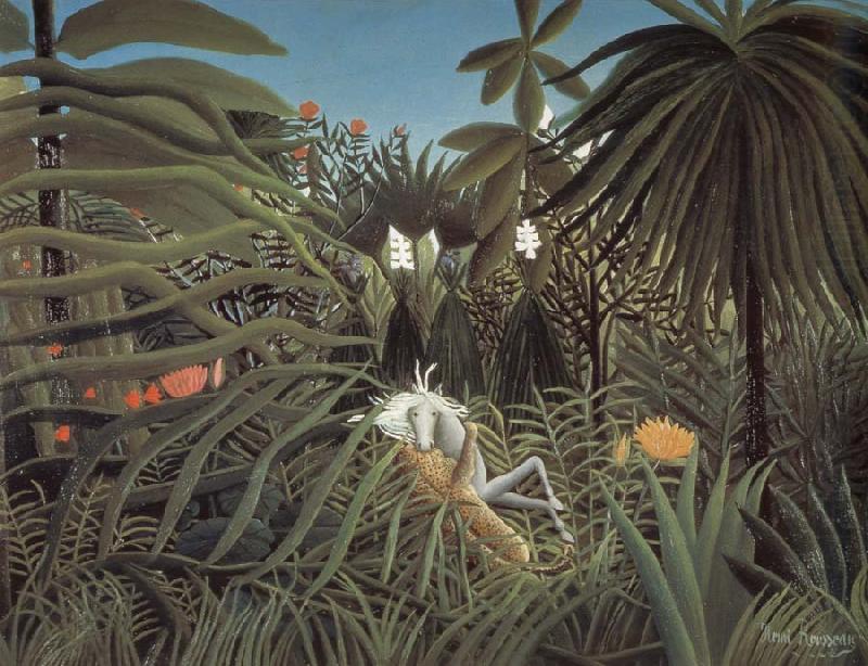 Henri Rousseau catamount attack horse china oil painting image